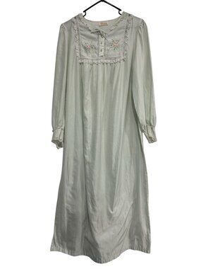 Barbizon Cuddleskin Large Green Long Nightgown Lace Floral Cottagecore Vintage